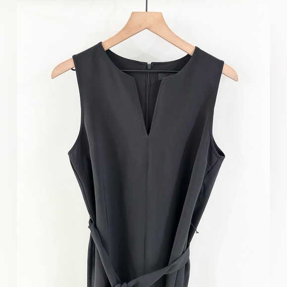 Lost April Belted Split Neck Sheath Dress Black Size Medium - Picture 3 of 5